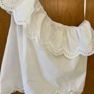 Women’s one off shoulder top. White eyelet. Cotton.